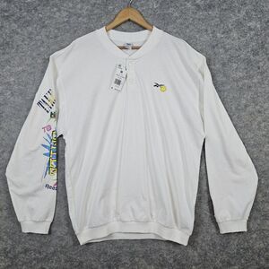 Reebok Smiley Men's Tee T-Shirt Size M White Long Sleeve NEW NWT Snaps DIRT SPOT